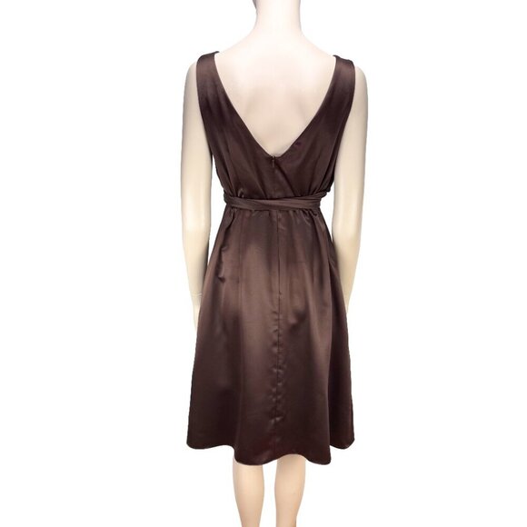 AFTER SIX Satin Chocolate Brown Bridesmaids Draped Bodice Waist TieDress sz - Picture 5 of 7